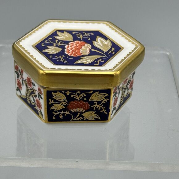 Vtg Royal Crown Derby English Bone China Hexagon Lidded Trinket Box A1298 Imari - Picture 7 of 13